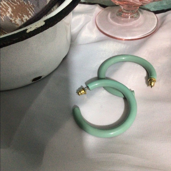 Vintage Jewelry - Vintage Turquoise Color Lucite Retro Earrings Mod Hoops 1970’s Retro NICE!